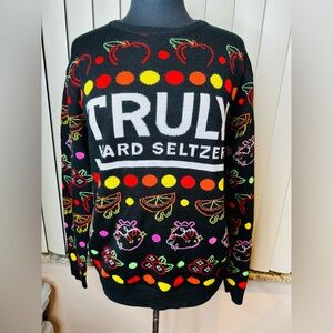 Truly Hard Seltzer Black Hard Seltzer Sweater Fun Colorful Patterns Size Large